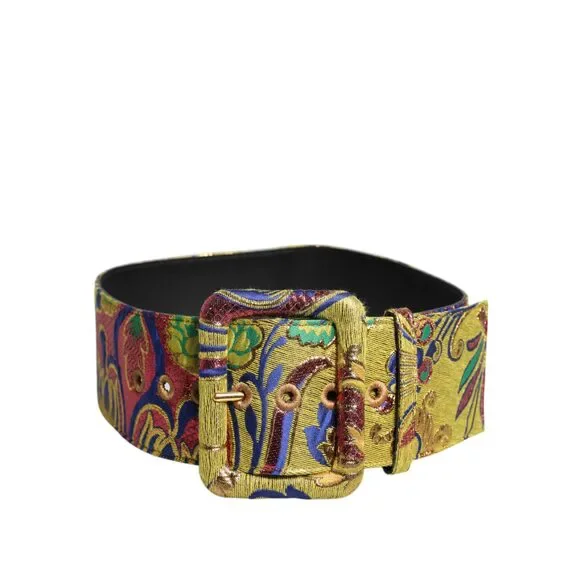 Dolce & Gabbana Jacquard Metal Buckle Belt Women Multicolor Belts DOLCE & GABBANA Belt Multicolor Jacquard Leather Logo Buckle  main image 2